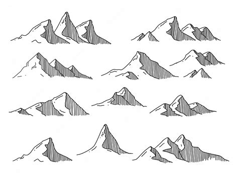 Premium Vector | Mountain sketch outline drawing