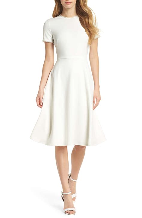 Gal Meets Glam Collection Victoria Pearly Trim Fit Flare Dress