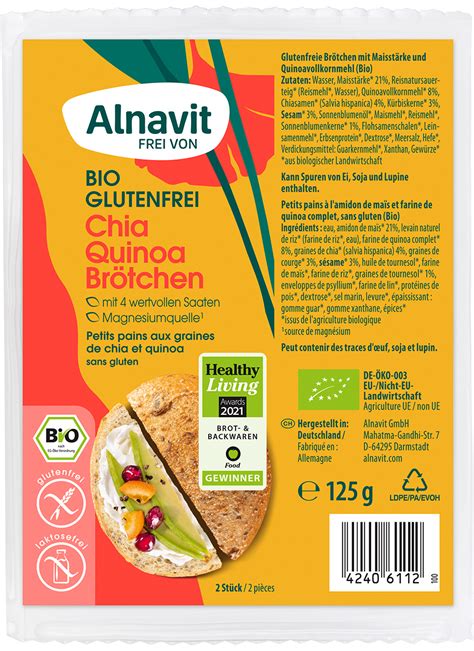 Glutenfreie Chia Quinoa Brötchen 125 g in Bio Qualität von Alnavit