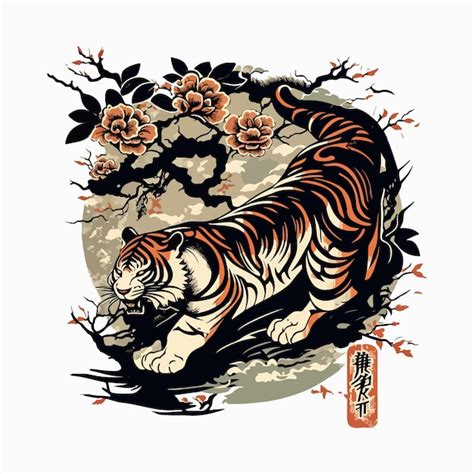 Premium Vector Colorful Vintage Style Japanese Tiger Illustration