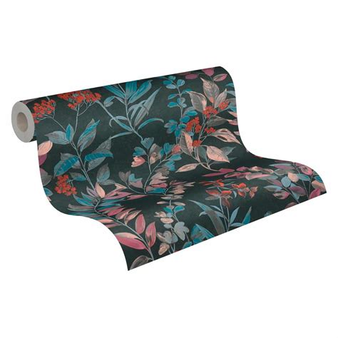 Blumen Tapete Mit Bl Ten Schwarz Bunt Vliestapete Floral Im Aquarell