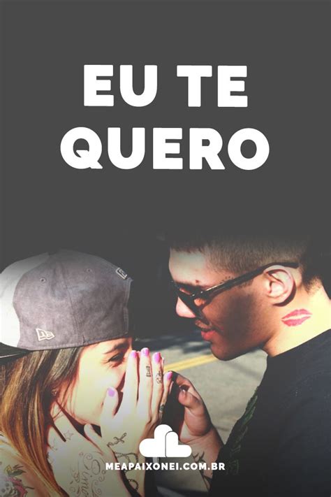 A Man And Woman Standing Next To Each Other With The Words Eu Te Quero