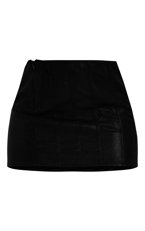 Black Textured Metallic Low Rise Micro Mini Skirt Co Ords Prettylittlething Usa