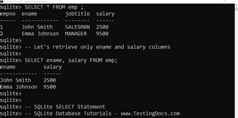 SQLite SELECT Statement TestingDocs