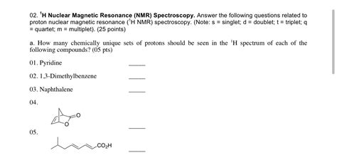 Solved H Nuclear Magnetic Resonance Nmr Spectroscopy Chegg