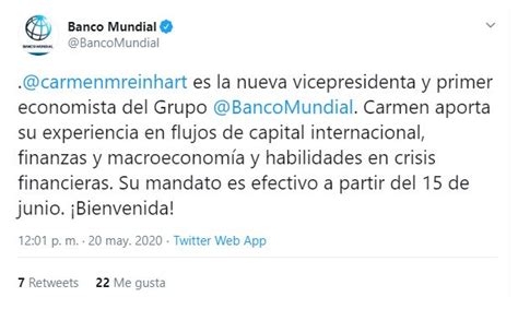 La Jornada BM Nombra Como Economista Jefa A Carmen Reinhart