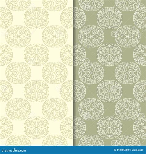 Olive Green Geometric Ornaments. Set of Seamless Patterns Stock Vector ...