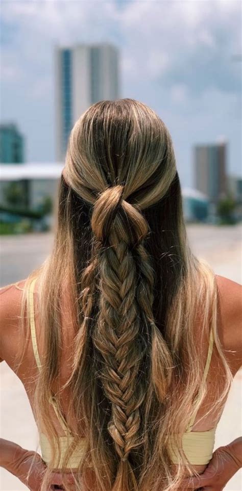 45 Cute Hairstyles for Summer & Beach Days : Braid Knot Half Up