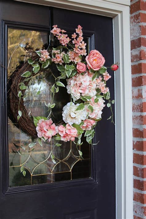 Front Door Wreath Year Round Wreath W Hydrangeas Peaches And Etsy