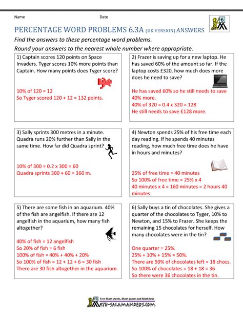 6th Grade Percent Word Problems