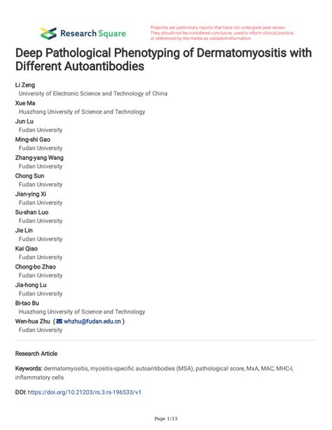 Pdf Deep Pathological Phenotyping Of Dermatomyositis With Different