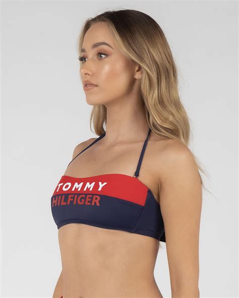 Shop Tommy Hilfiger Tommy Bold Core Bikini Top In Red Glare Fast