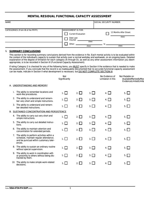 Fillable Form Ssa 4734 F4 Sup Mental Residual Functional Capacity