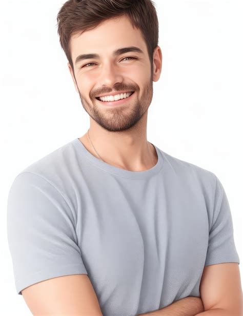 Retrato De Un Hombre Sonriente Y Guapo Que Llevaba Una Camiseta Aislada