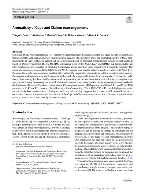 Aromaticity Of Cope And Claisen Rearrangements Request Pdf