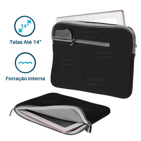 Case Neoprene p Notebook Até 14 Pol Preto Cinza BO207 Submarino