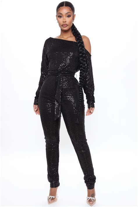 All Eyes On Me Sequin Jumpsuit Black Fashion Nova