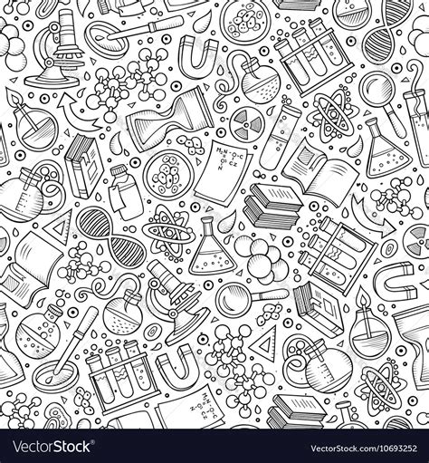 Cartoon Cute Hand Drawn Science Seamless Pattern Vector Image