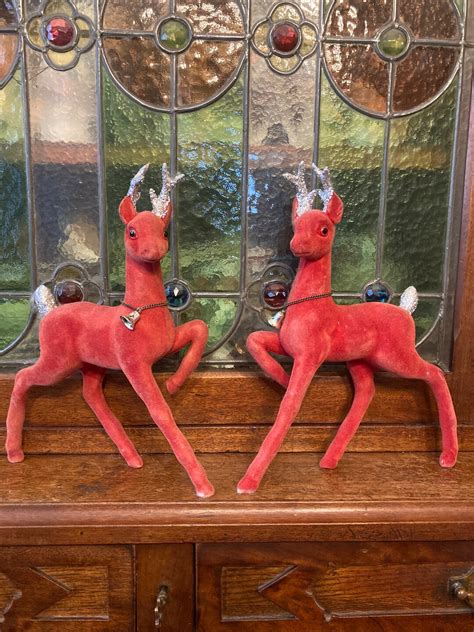 Pair Foot Tall Flocked Christmas Reindeer Etsy