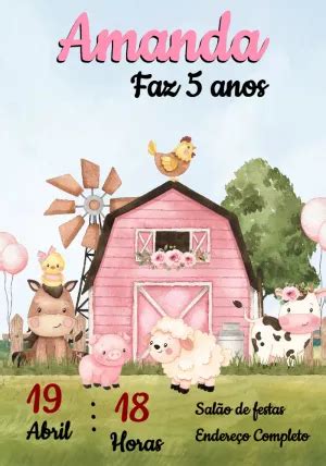 Convite Anivers Rio Fazendinha Rosa Edite Gr Tis Nosso Editor Online