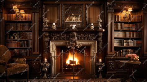 Premium Photo | Cozy library fireplace