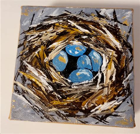 Original 4 Nest Art Painting Bird Nest Art Bird Nest Painting Bird