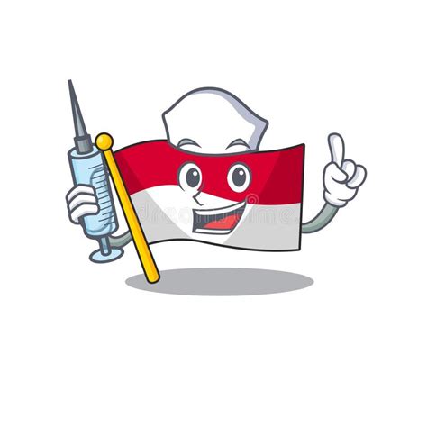 Hospitable Cute Nurse Flag Monaco Scroll Cartoon Style Holding Syringe