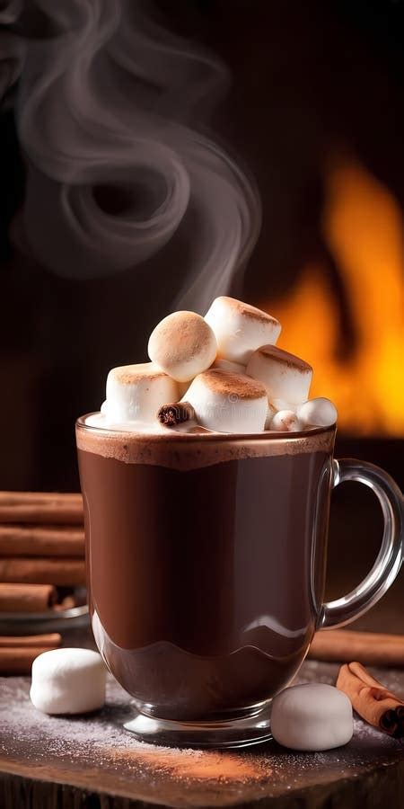 Warm Cup Of Hot Chocolate With Whipped Cream And Cinnamon Served Indoors During Winter Evenings