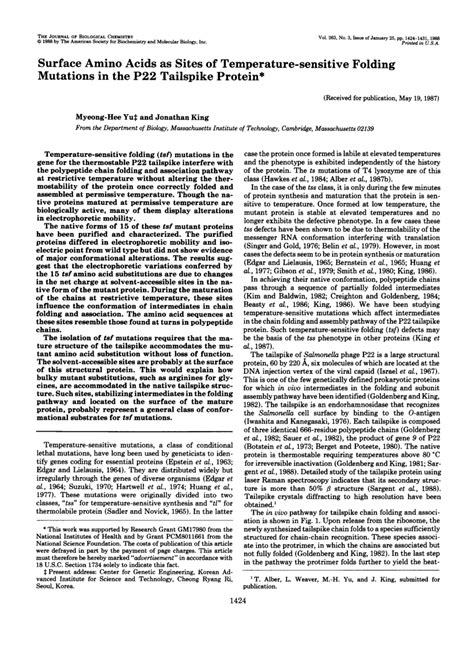 PDF Surface Amino Acids As Sites Of Temperature Sensitive Folding