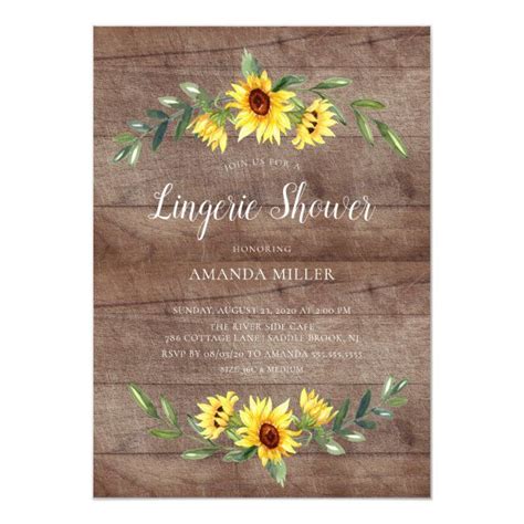 Rustic Yellow Sunflower Bridal Lingerie Shower Invitation