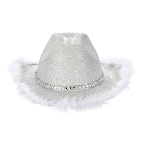 Glitters Cowboy Hats For Women Men Fluffy Feather Cowgirl Hat Felt Wide