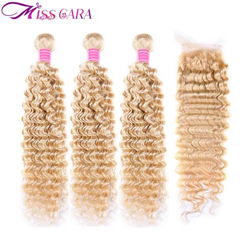 Miss Cara 613 Blonde Malaysian Deep Wave 3 Bundles With Closure Human