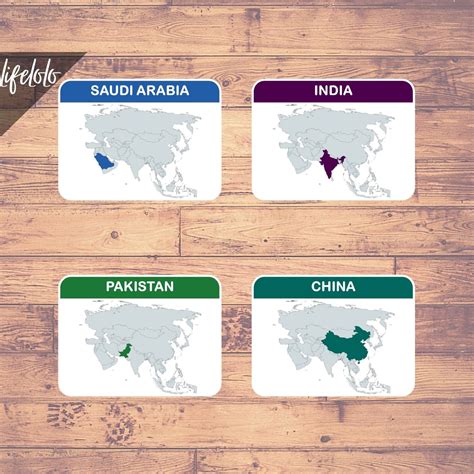 Asia Map Flash Cards Homeschooling Montessori Cards