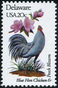 Stamp Delaware Blue Hen Chicken Peach Blossom United States Of