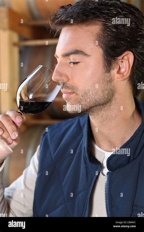 Man Smelling Red Wine Fragrances Stock Photo Alamy