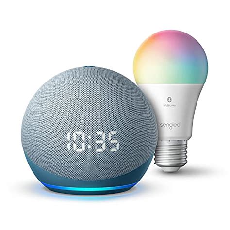 Echo Dot 4th Gen With Clock Twilight Blue With Sengled Bluetooth Color Bulb Alexa Smart