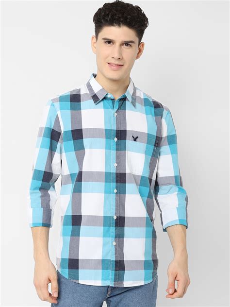 Buy American Eagle Outfitters Men Blue And White Slim Fit Checked Casual