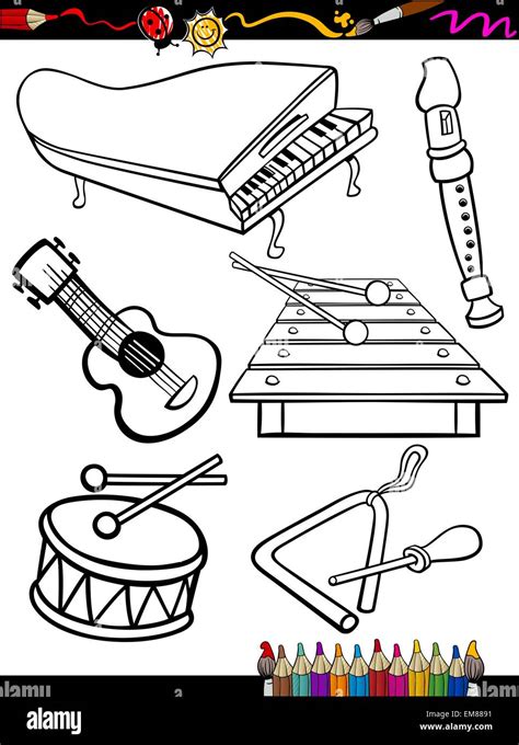 cartoon music instruments coloring page Stock Vector Image & Art - Alamy