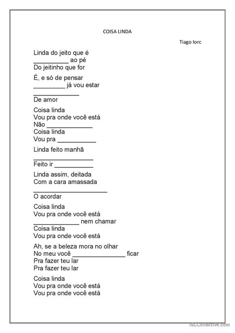 Música Para Alunos De Portugues Gene English Esl Worksheets Pdf And Doc