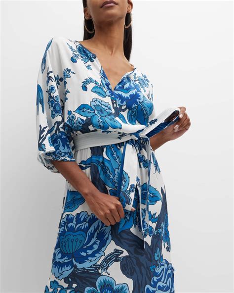 Figue Hannah Floral Print Belted Midi Dress Neiman Marcus