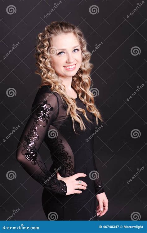 Smiling Young Woman Over Black Stock Image Image Of Looking Lady 46748347