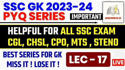 Gk Pyq Series For Ssc Cgl Chsl Cpo Mts Steno Lecture Ssc Mts