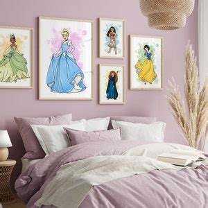 16 Digital Princess Inspired Wall Art on Colorful Background, Set of 16 Prints, Playroom Decor ...