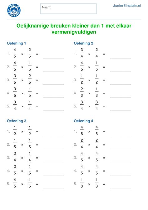 Werkbladen Breuken Vermenigvuldigen