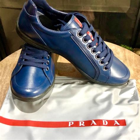 Prada Shoes Nib Authentic Prada Navy Leather Sneakers Sz 75 Poshmark