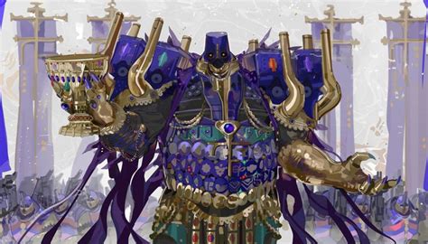 A Digital Painting Of A Purple And Gold Armor