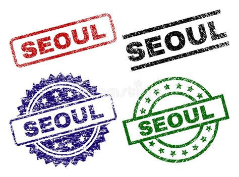 Grunge Textured Seoul Seal Stamps Stock Vector Illustration Of Black