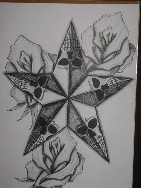 Skull Star And Roses By Tim1022 On Deviantart Skull Art Tattoo