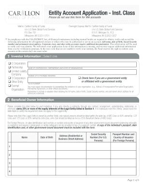 Fillable Online Fillable Online New Account Application Inst Class