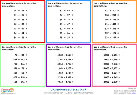 Ks1 And Ks2 Written Subtractions Early Morning Work Activity Teaching